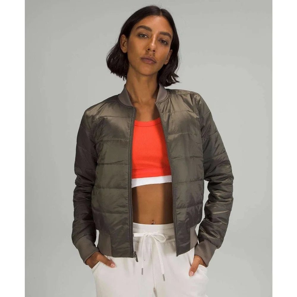 Lululemon Reversible Bomber Jacket Quilted Metallic Grey Full Zip Lightweight